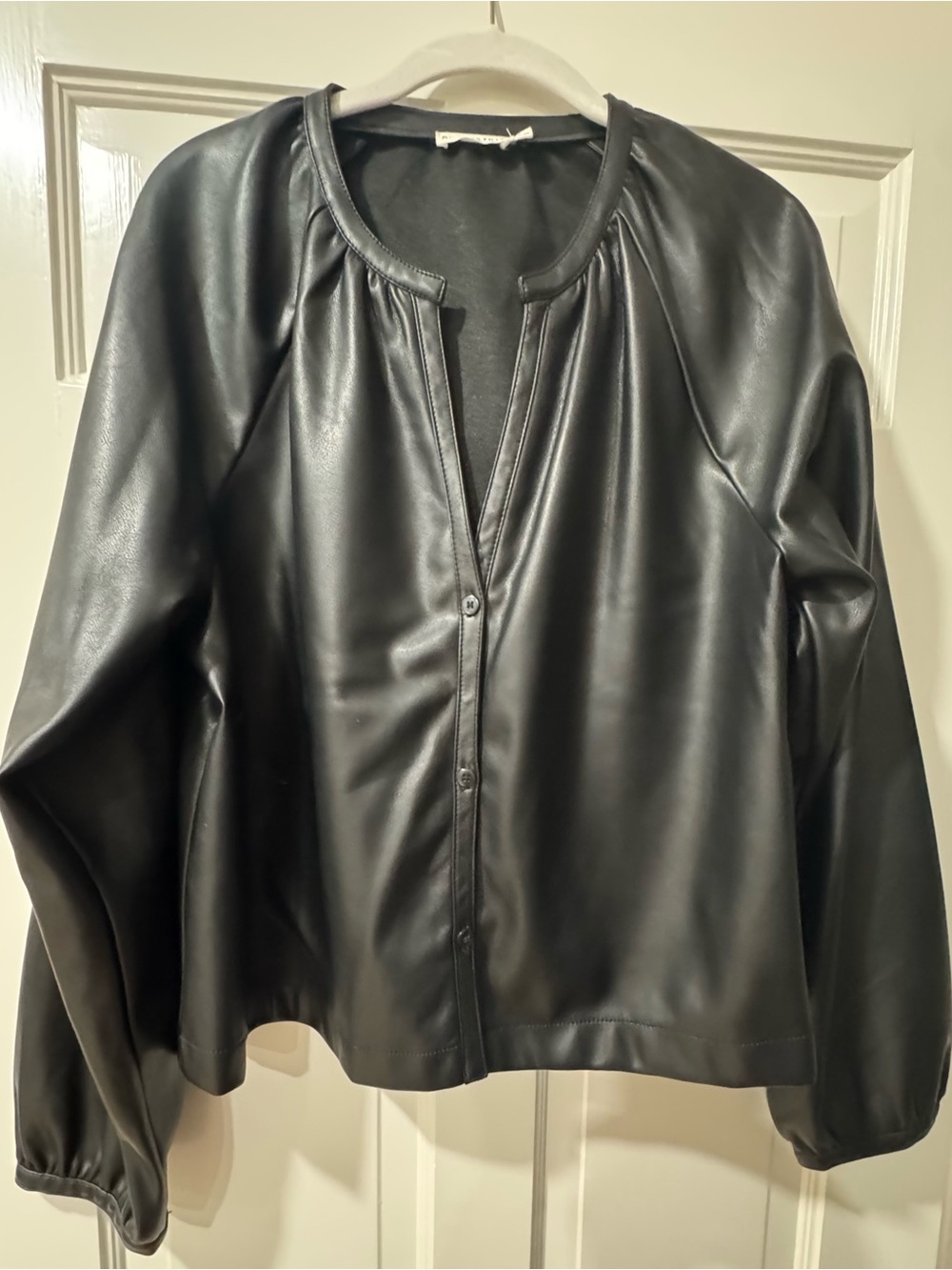 Women's Black Faux Leather Button-Front Jacket